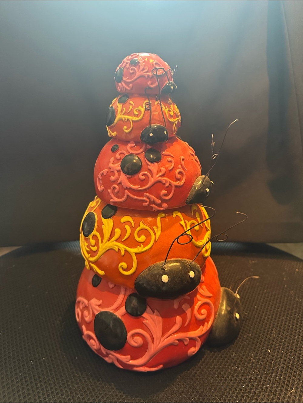 Stacked Decorative ladybug Sculpture in Orange and Pink